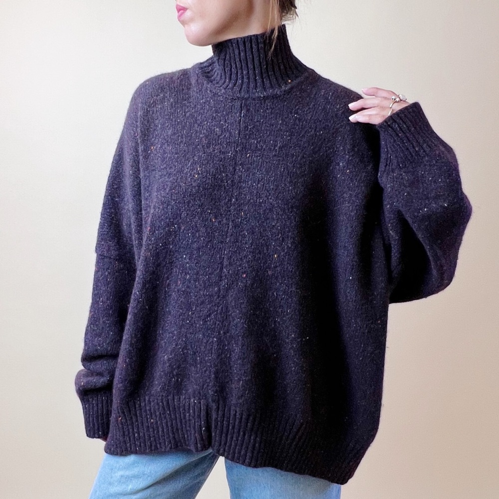 SOLD—Gorgeous Eskandar merino/cashmere mock neck cocoon sweater in plum